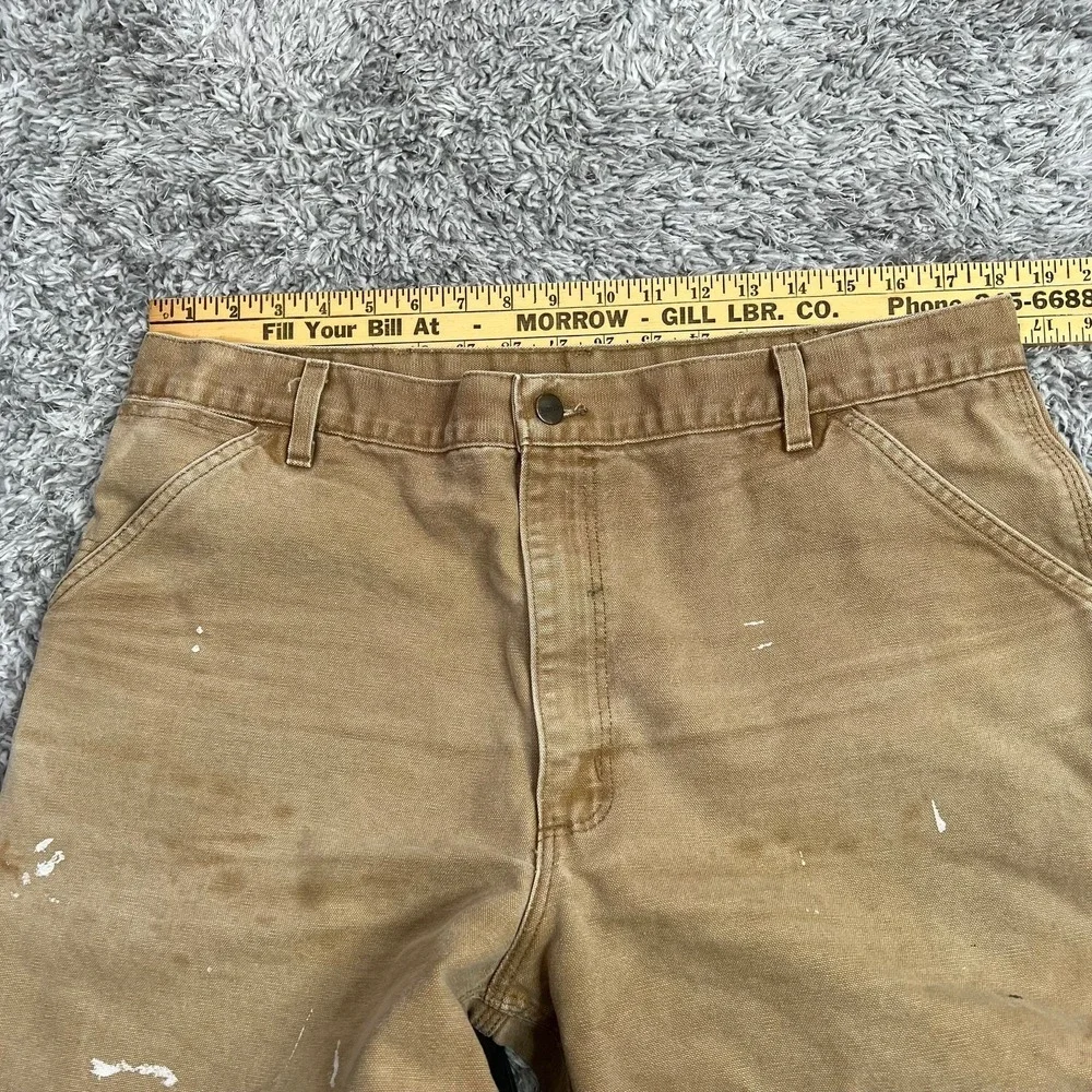 Vintage CARHARTT Carpenter Shorts Size 36 Tan Men's Canvas Workwear Big Patch